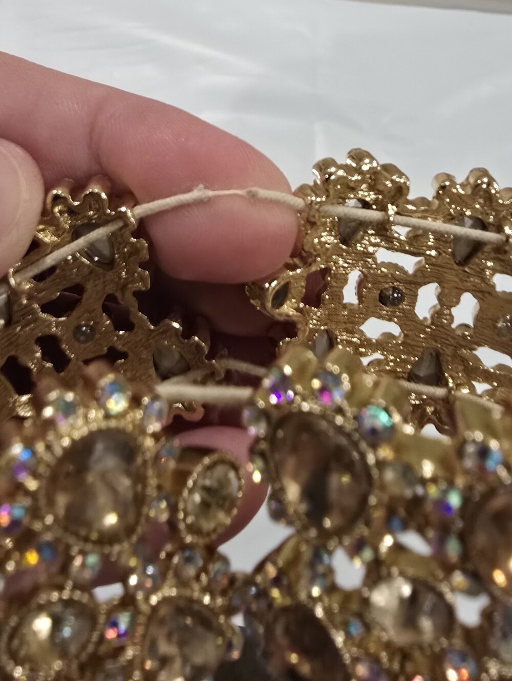 Monet Gold Tone sparkly Stretch Bracelet With Tear Drop Shaped Jewels - Picture 7 of 7